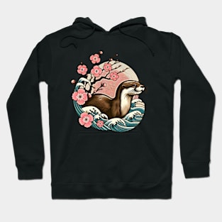 Aquatic Animal Vintage Sunset Art Floral Japanese Otter Hoodie